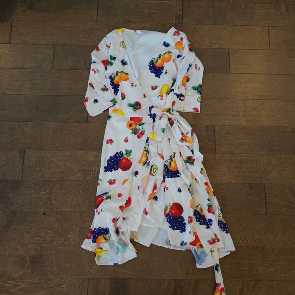 Wayward Fancies eShakti Fruit Themed Wrap Dress White Womens Size Medium - Picture 2 of 5